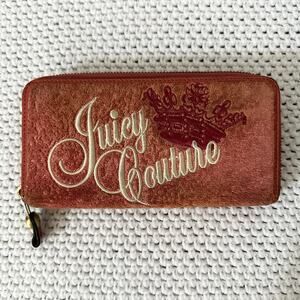 Juicy Couture Pink Velour Princess Embroidered Logo Crown Zip Continental Wallet